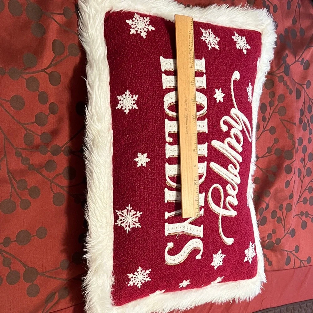 Festive Red Holiday Pillow with White Accents